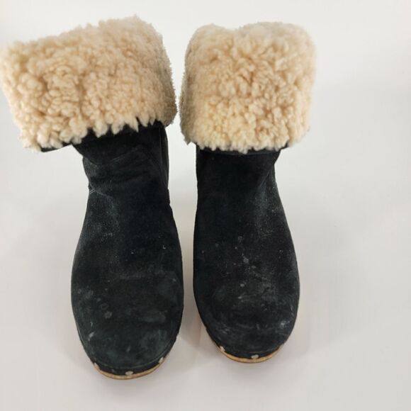 Ugg Australia lynnea black suede leather boots booties lined sheerling clog 6 - Picture 2 of 6
